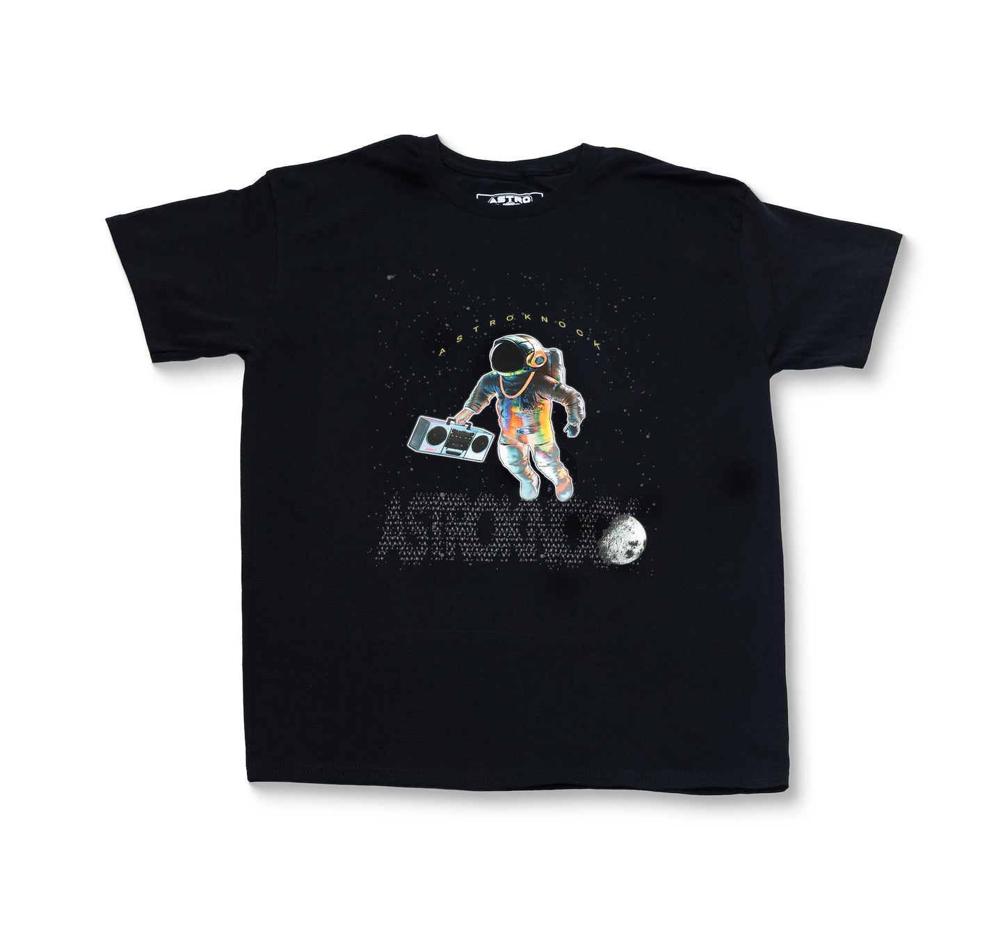 Exclusive AstroKnock Black T-Shirt With Space Man Boom Box